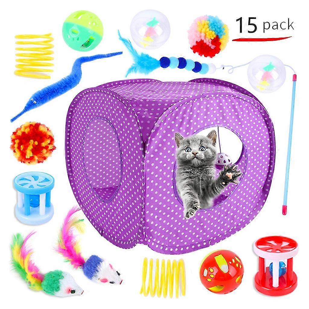 15pcs/set Cat Toy Set For Indoor Cats Cat Stick Toy Wand Cat Interactive Toy