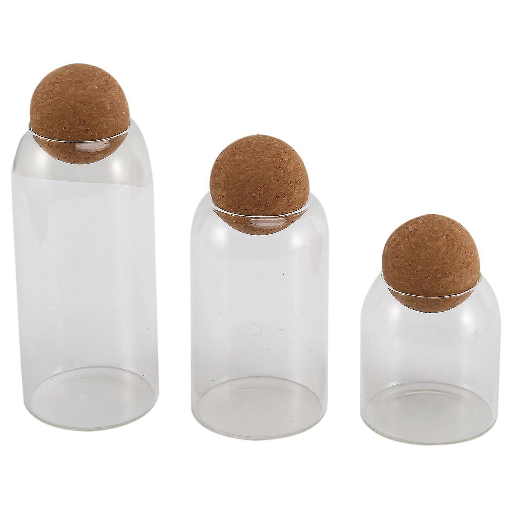 3pcs Glass Jars With Airtight Seal Ball Cork Lid Clear Cookie Jars Jars Food Storage Canister For T