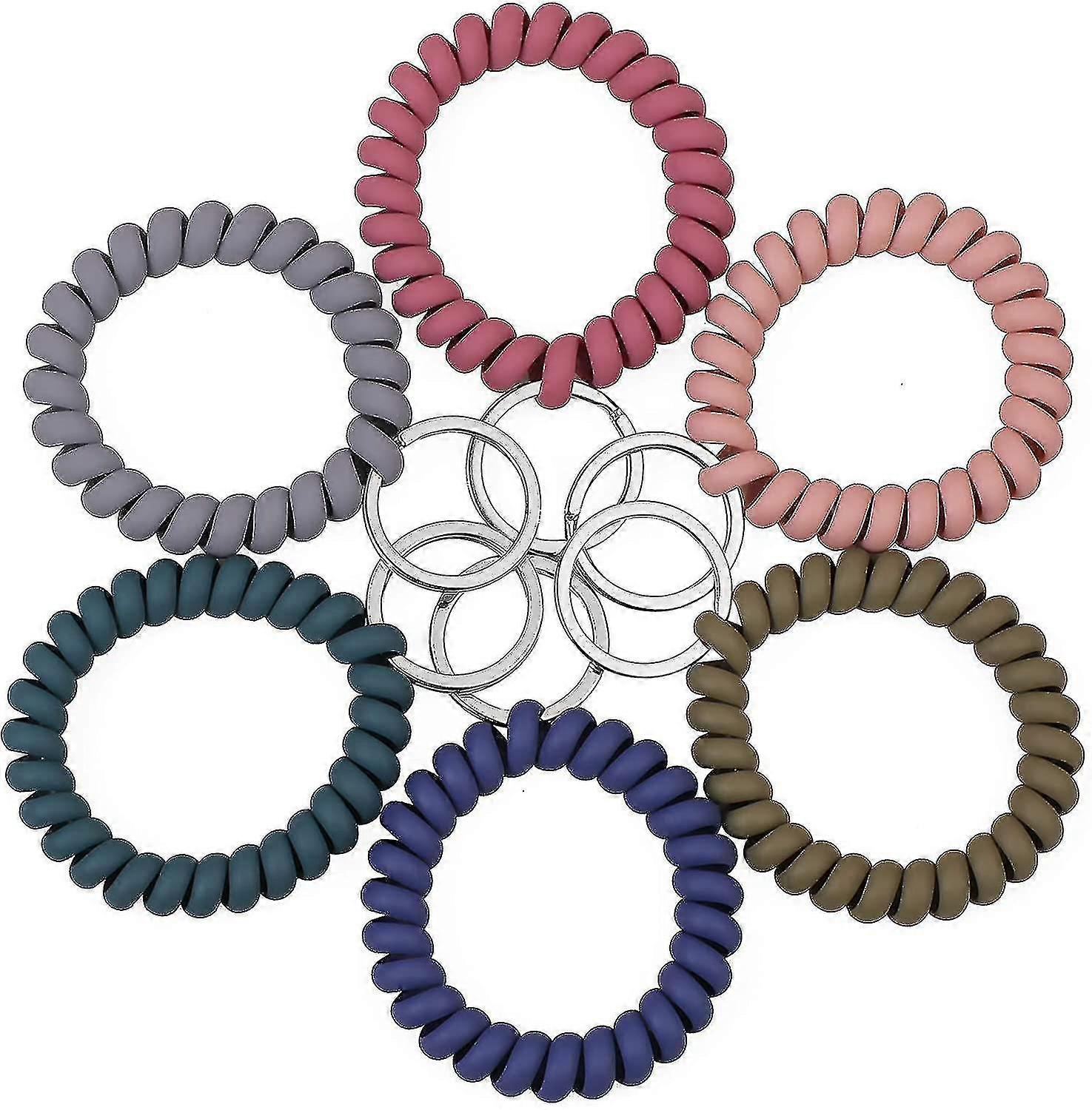 6pcs Stretchable Wristband Wristlet Keychain Wrist Key Chain Wristlet,spring Flexible Spiral Wrist Coil Wrist Band Bracelet Key Holder Key Ring For Sa