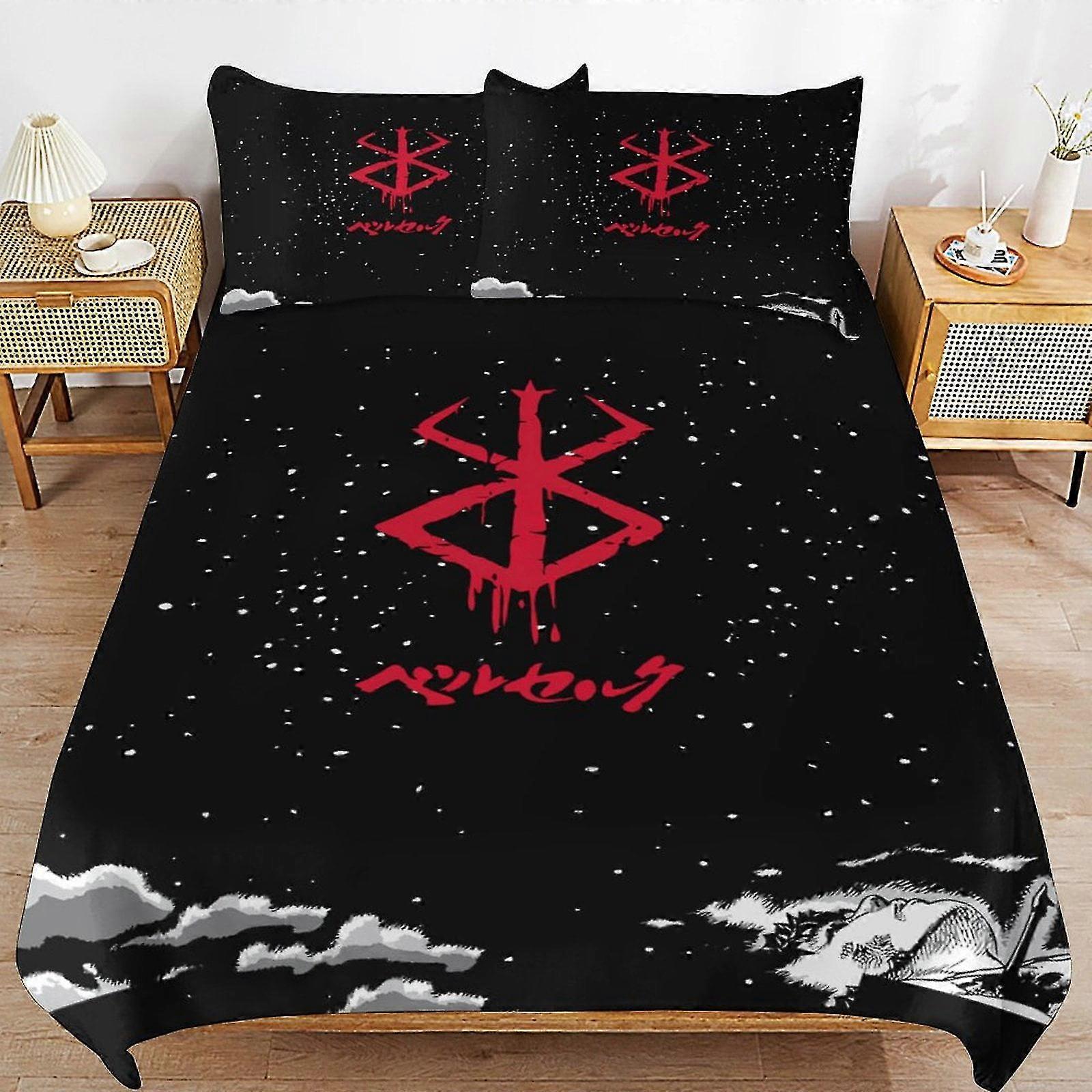 o5550 Lençóis Anime Berserk Capa de Edredom de Cama Conjuntos de Cama de Microfibra Impresso em 3D Conjuntos de Edredom Leve de 3 Peças, 1 Capa de Edredom e 2 Fronhas