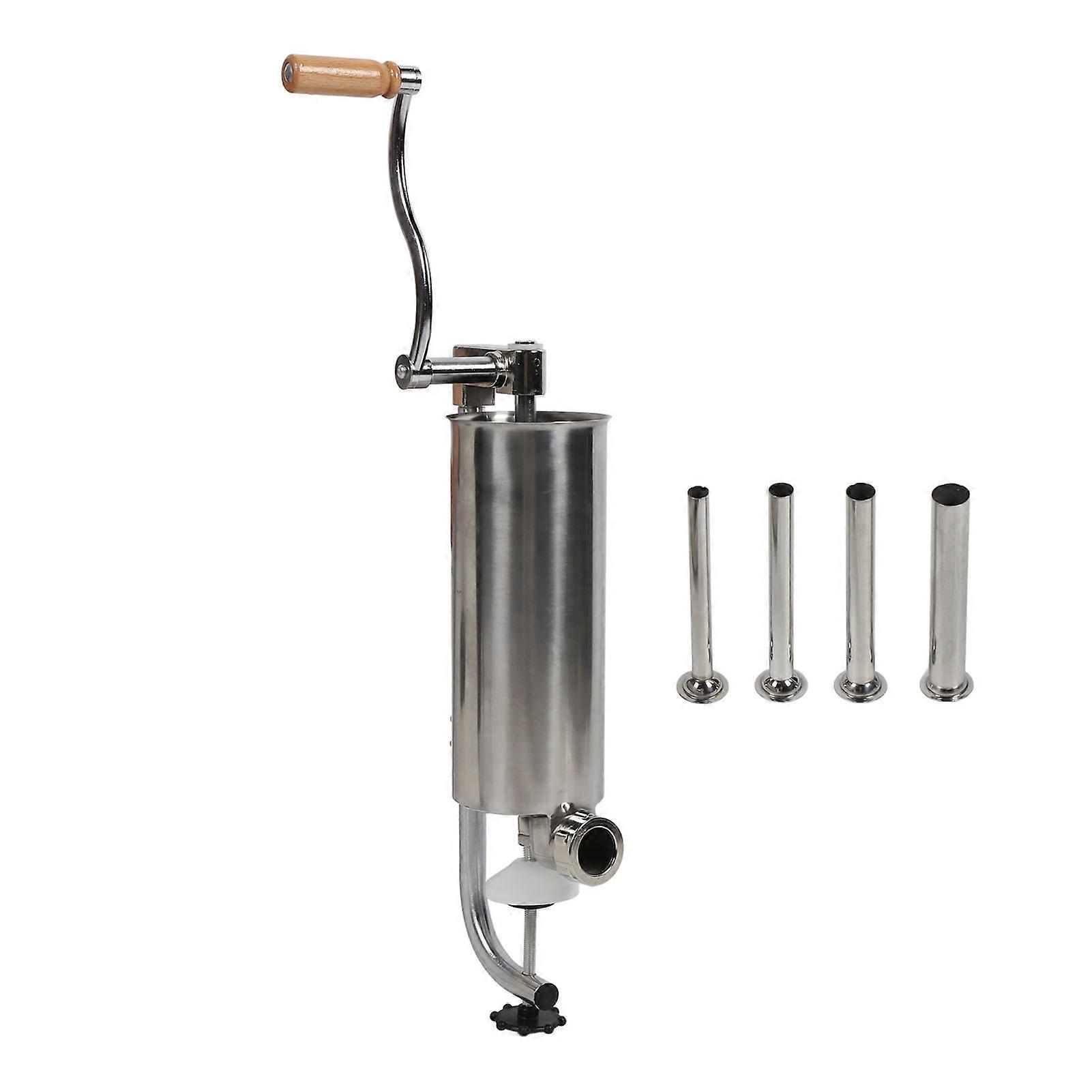 Sausage Stuffer 3L Stainless Steel Vertical Manual Meat Filling Machine with 4 Stuffing Tubes for Home