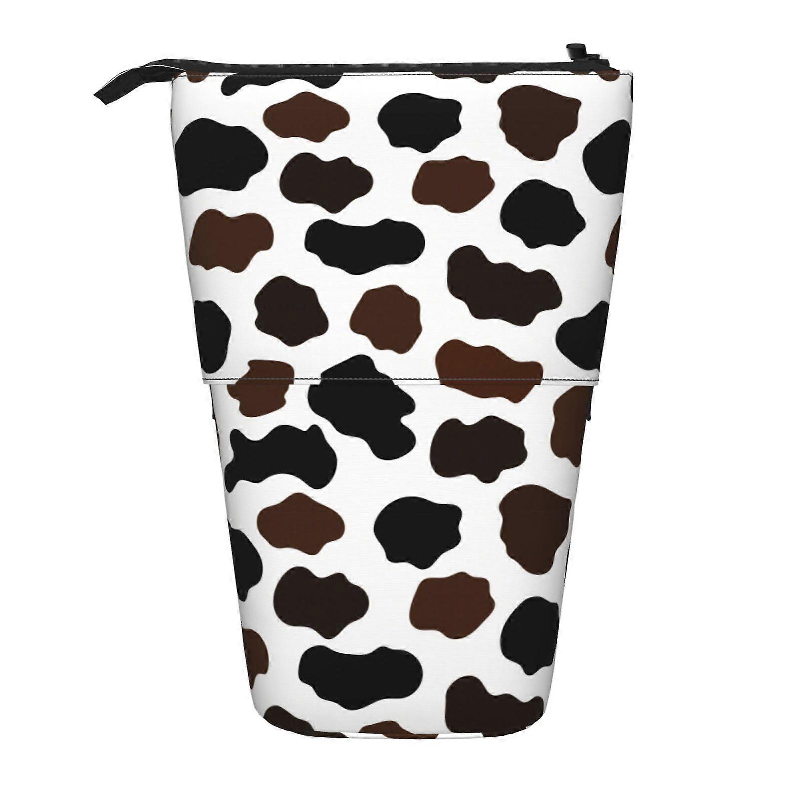 بقرة طباعة مقلمة الوقوف حقيبة قلم رصاص تلسكوبي مقلمة مع سحاب حقيبة ماكياج محمولة 5