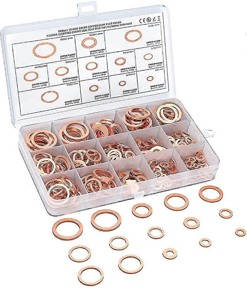 Metal Washers, 280pcs Copper Flat Washers 12 Sizes Flat Washer With Storage Box
