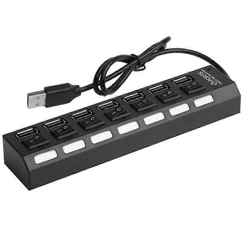7-Port USB 2.0 Multi Charger Hub with High Adapter ON/OFF Switch for Laptop PC (Black)