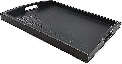 Gran bandeja rectangular de madera para servir con un gran mango de madera negro de 40x28 cm