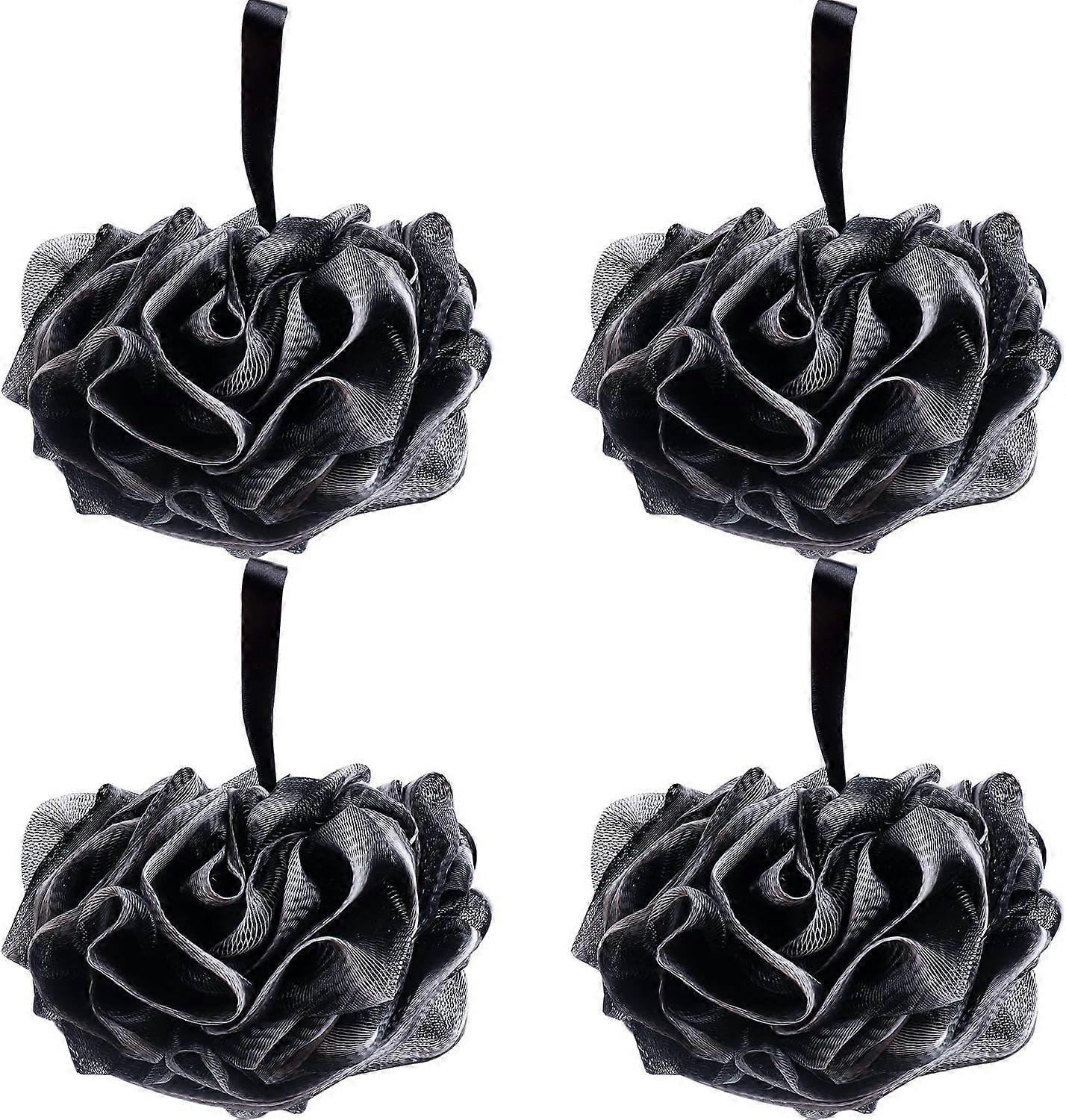 4 Pack Bath Shower Sponge, Black Mesh Loofah Exfoliating Body Brush, Clean Skin Loofah Sponge for Bath, Comfortable and Soft/