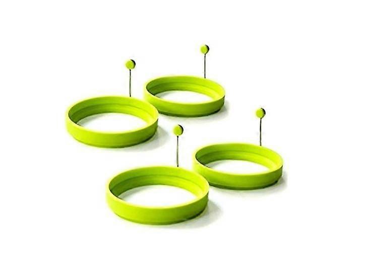 (Green)Set of 4 Silicone Egg Rings - Non-Stick Pancake Molds - Round Baking Mold with Handle for Frying