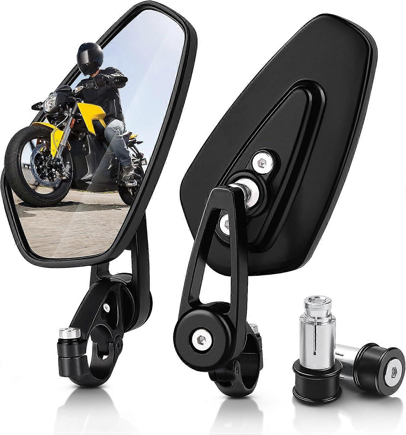 Motorcycle Mirror (2-Pack), Universal 7/8 Inch Hollow Handlebar Motorcycle Mirror, HD, Explosion Proof, Convex Lens Surface Wing Folding Mirror, End S