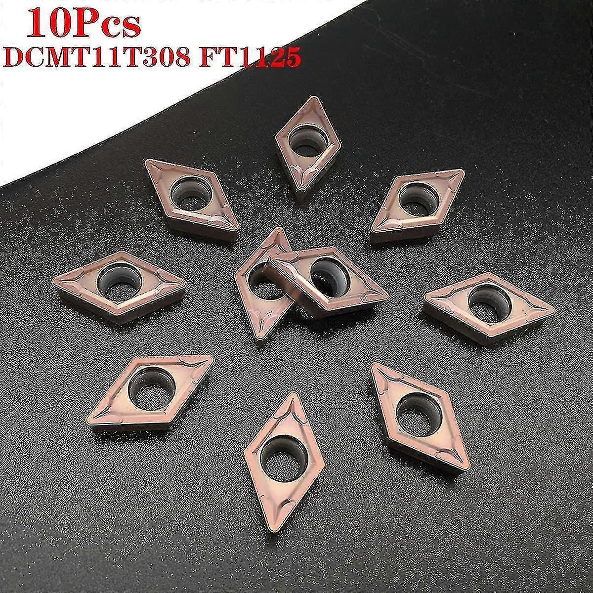 10pcs Cnc Lathe Tool Turning Tools Carbide Inserts For Processing Stainless Steel, Dcmt11t308 Ft1125