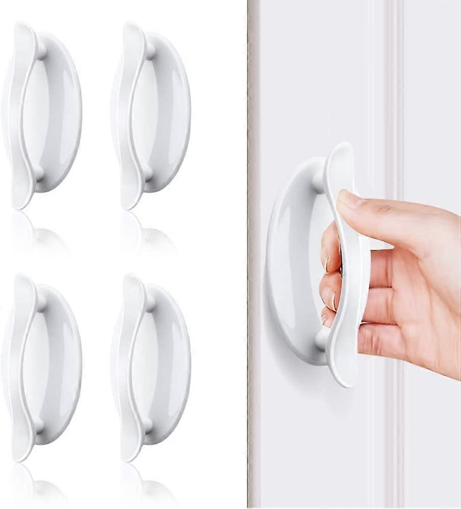 Entry Door Handle, Sliding Door Handle, 4 Pcs White Sticky Door Handle, Abs Plastic Handle