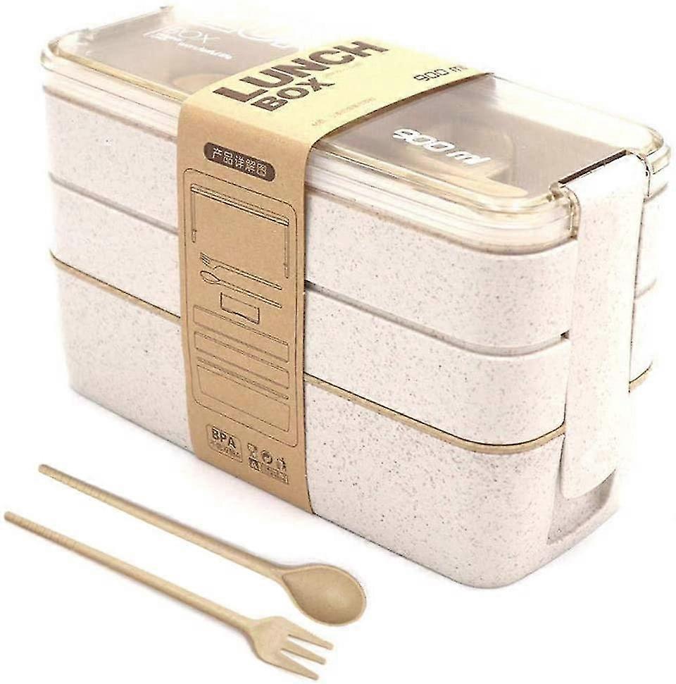 Bento Lunch Box - Leak-proof, Microwavable, 3 Compartments, Wheat-based, Biodegradable, Plastic-free, Bpa-free. Ideal For Children And Adults-MXBC