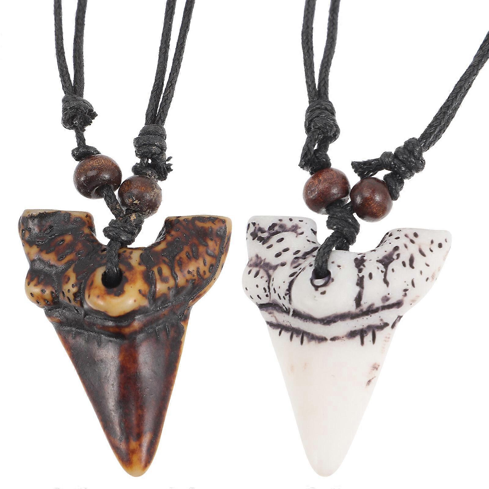 2pcs Shark Tooth Necklaces Men Neck Chains Cool Beach Necklaces for Boys