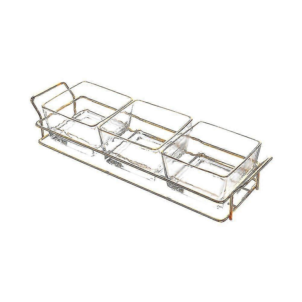 Glass Tray For Snack With 3 Grids