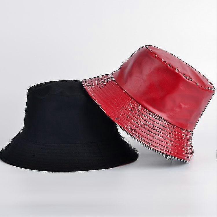 Unisex Casual Solid Color Double Sided Bucket Hatred Pu Two Sided