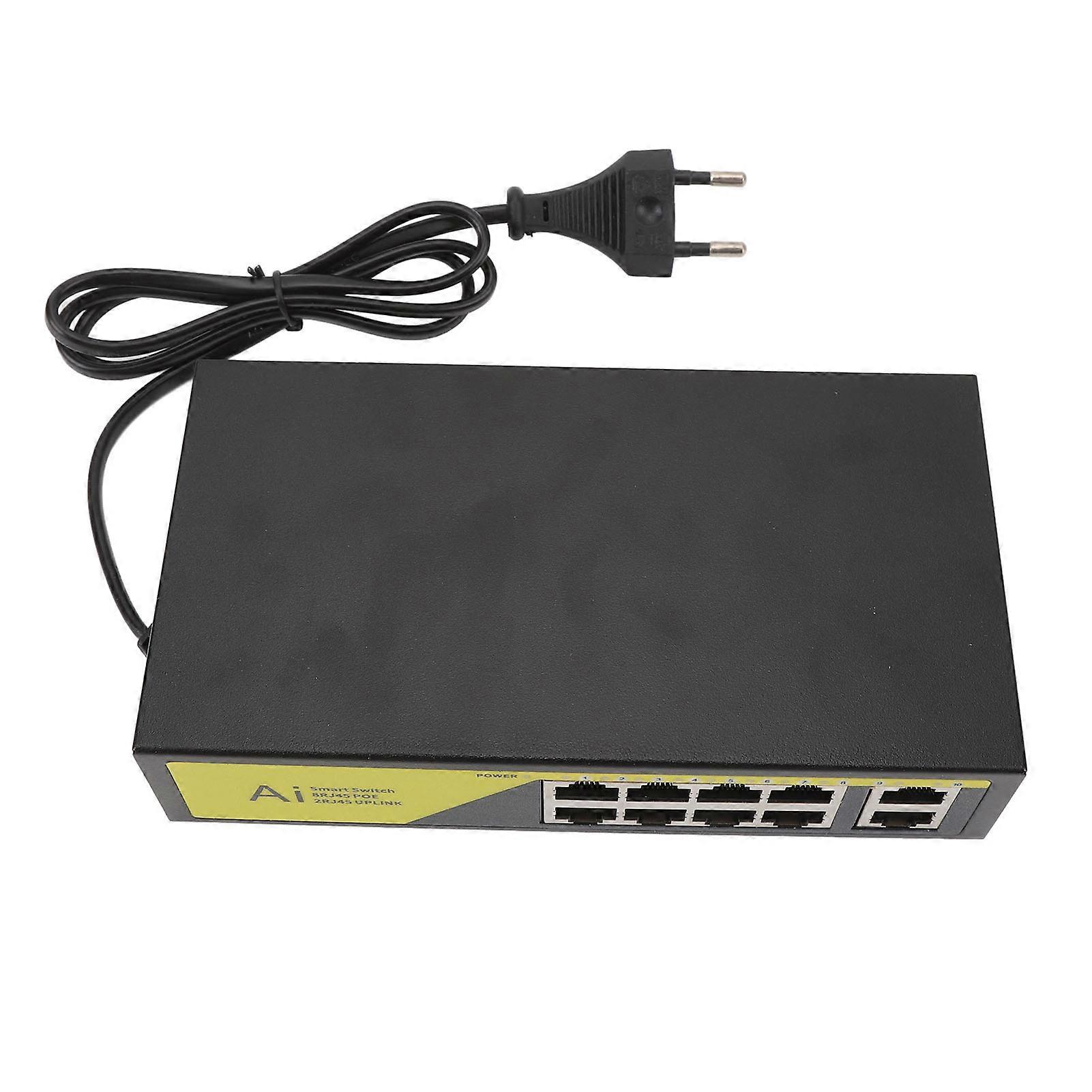 10-Port Gigabit PoE Switch Plug and Play, Rugged Metal, 8 PoE Ports with 2 Gigabit Uplink for Security Camera, IP Phone, EU Plug 110-240V