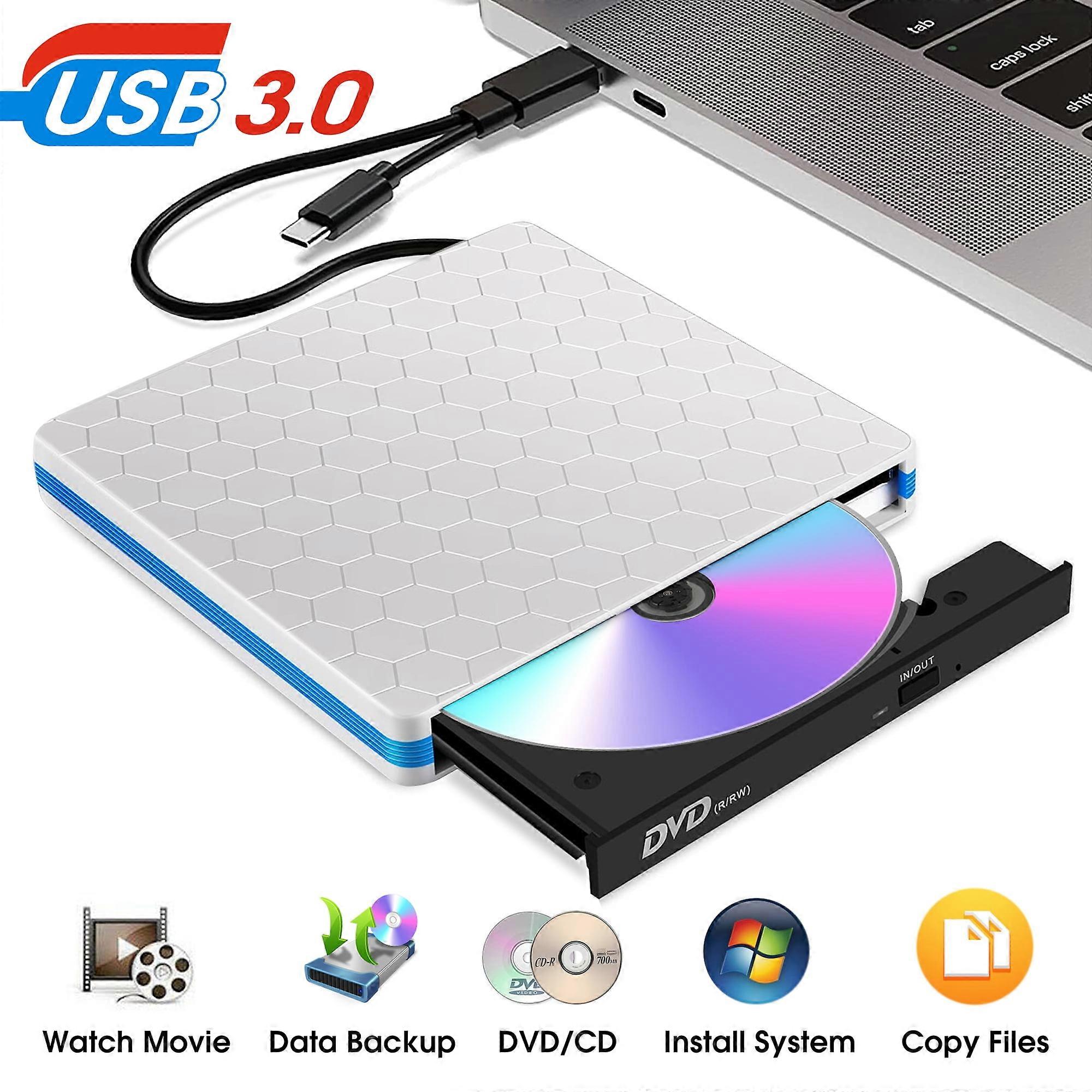 Unitate DVD externă, USB 3.0 Type-C Unitate CD/DVD+/-RW externă/DVD Player portabilă pentru laptop, Inscriptor CD