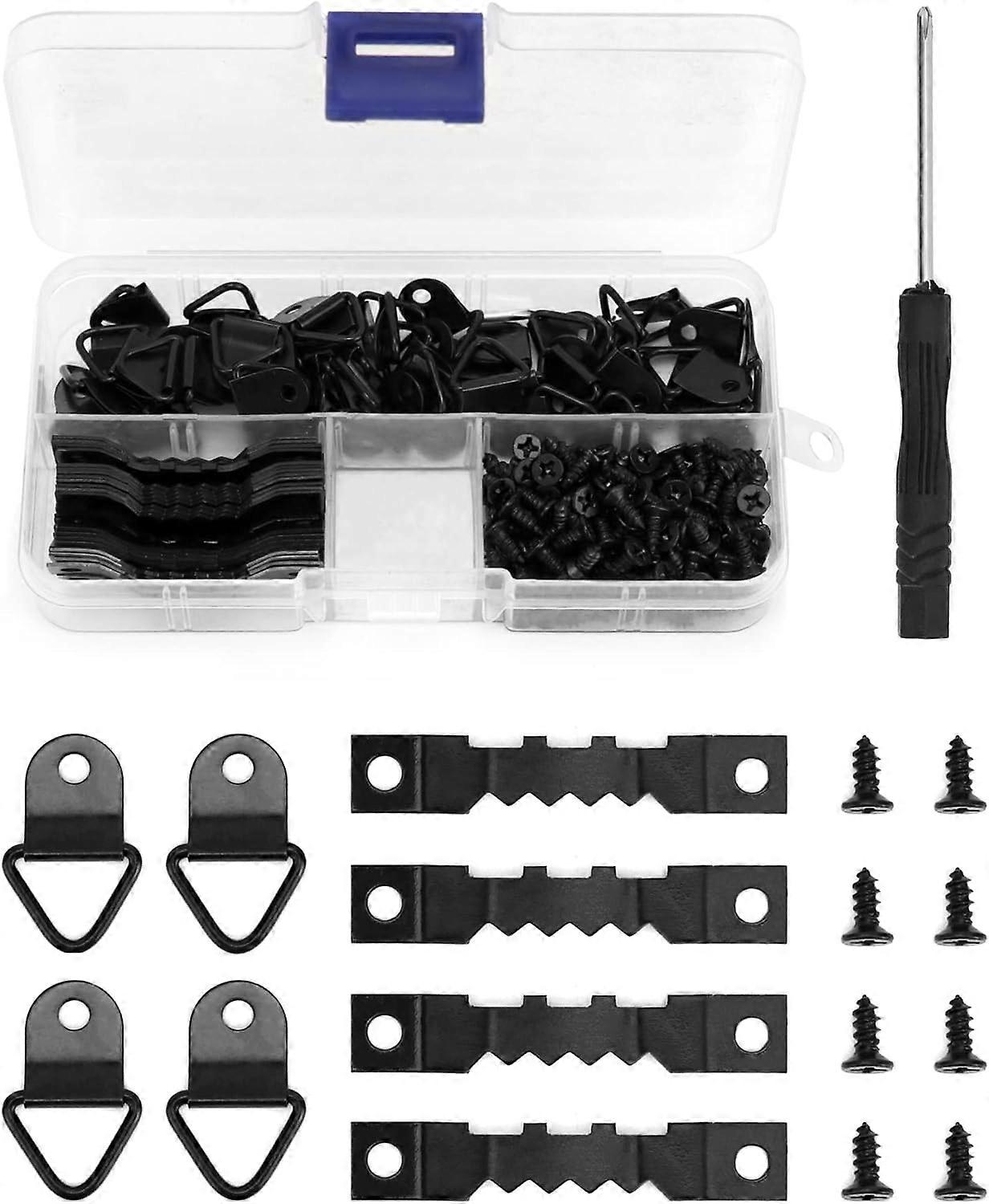 251 Pcs Picture Hanging Kit, 50 x Sawtooth Picture Hanger and 50 x D Ring Picture Hanger with 150 Screws and 1 x Screwdriver(Black)