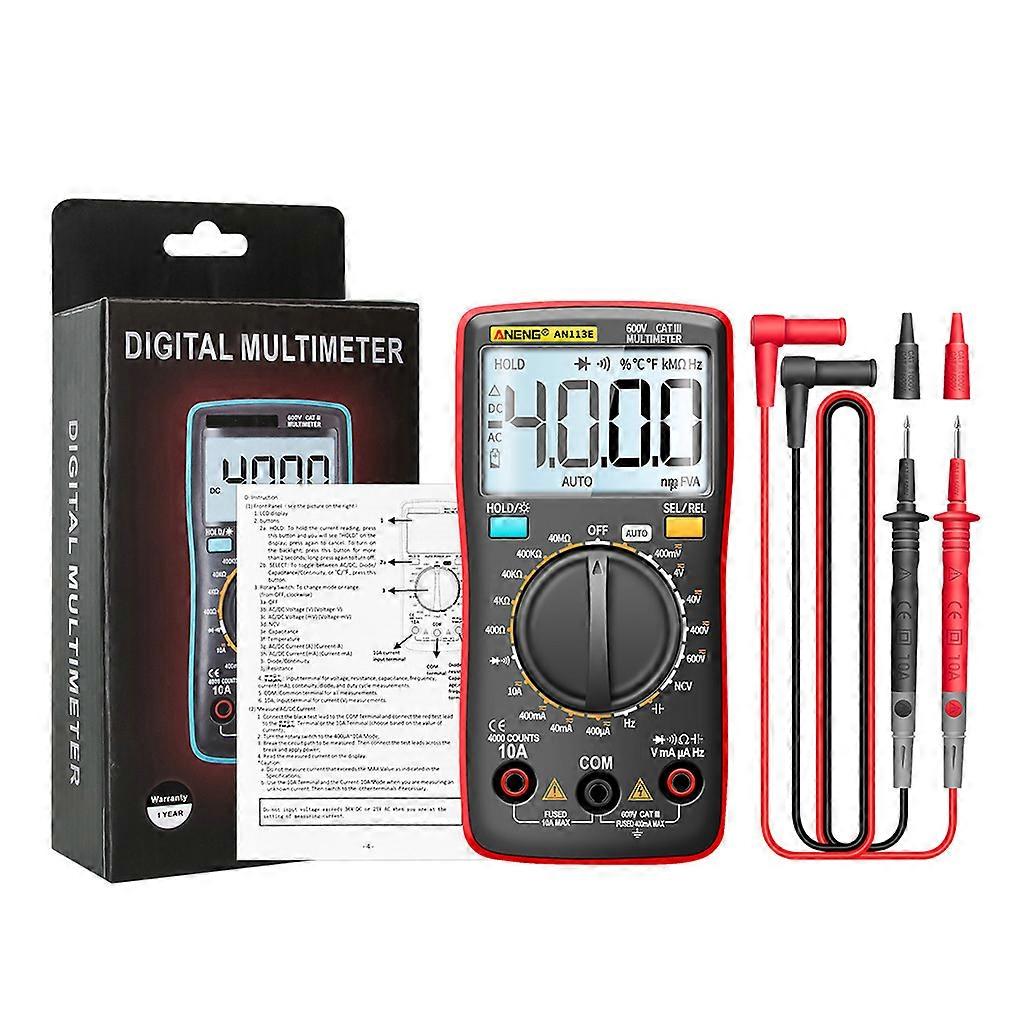 Auto Range 4000 Counts Digital Multimeter AC/for DC Voltmeter Frequency Diode Tester AC/for DC Current Tester Red/ Blue