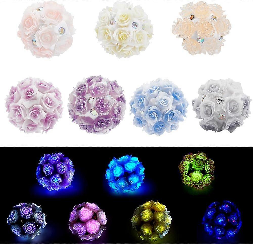 1 Box 7Pcs 7 Styles 20mm Flower Ball Beads Rhinestones Flower Beads Colorful Flat Round Rhinestone Flowers Spring Polymer Clay Luminous Bead for Jewel