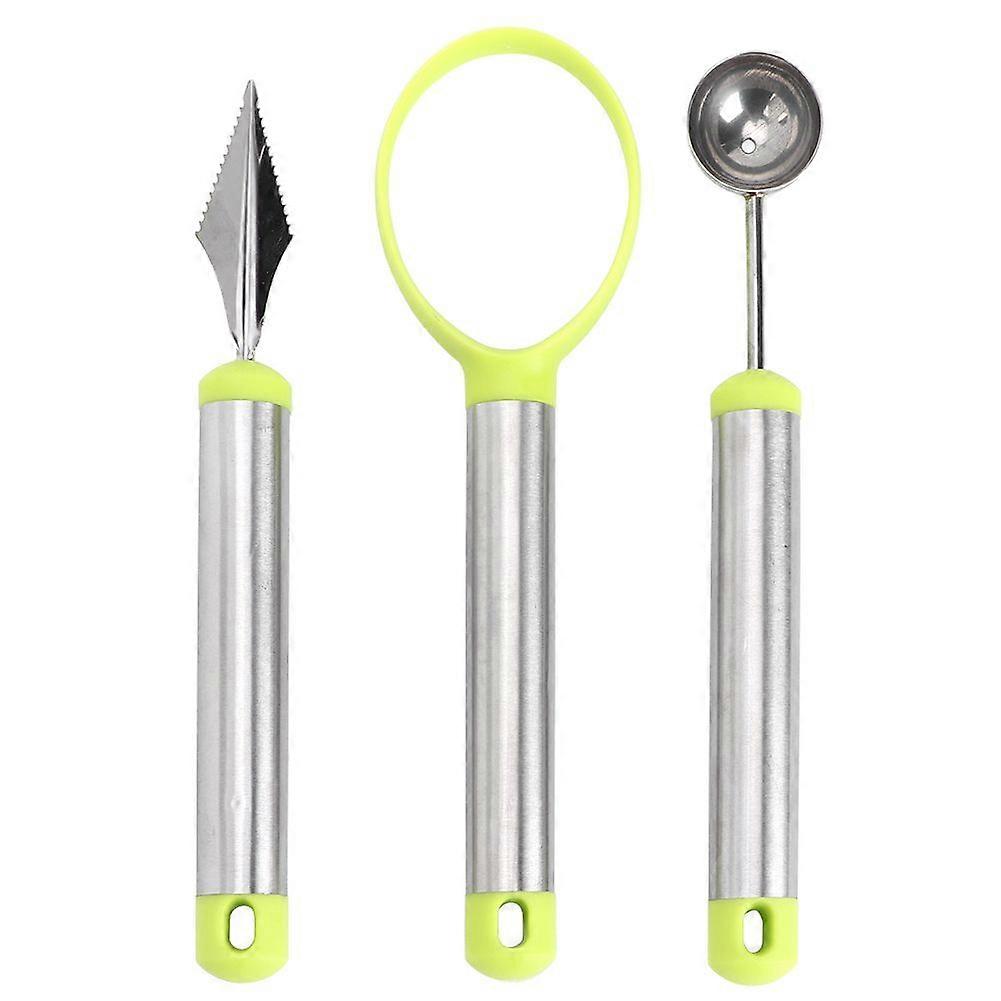 3pcs Multi Function Fruit Carving Device Watermelon Scoop Melon Digger Fruit Pulp Core Removal Tool(3pcs Set GreenSilver)