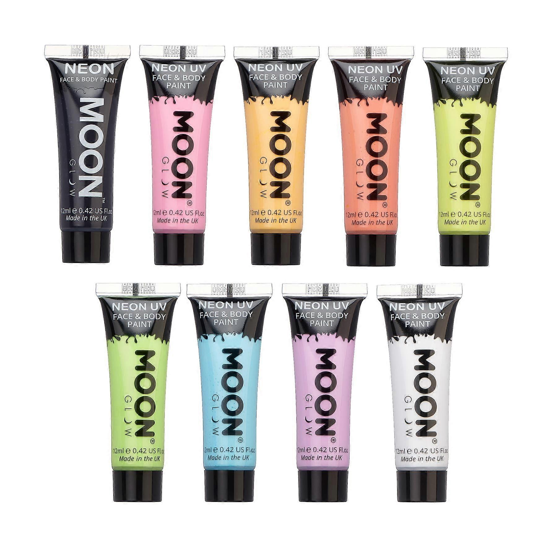 Lueur de la lune - Intense néon UV visage & Body Paint - 12ml ensemble de 9 - comprend UV Keyring