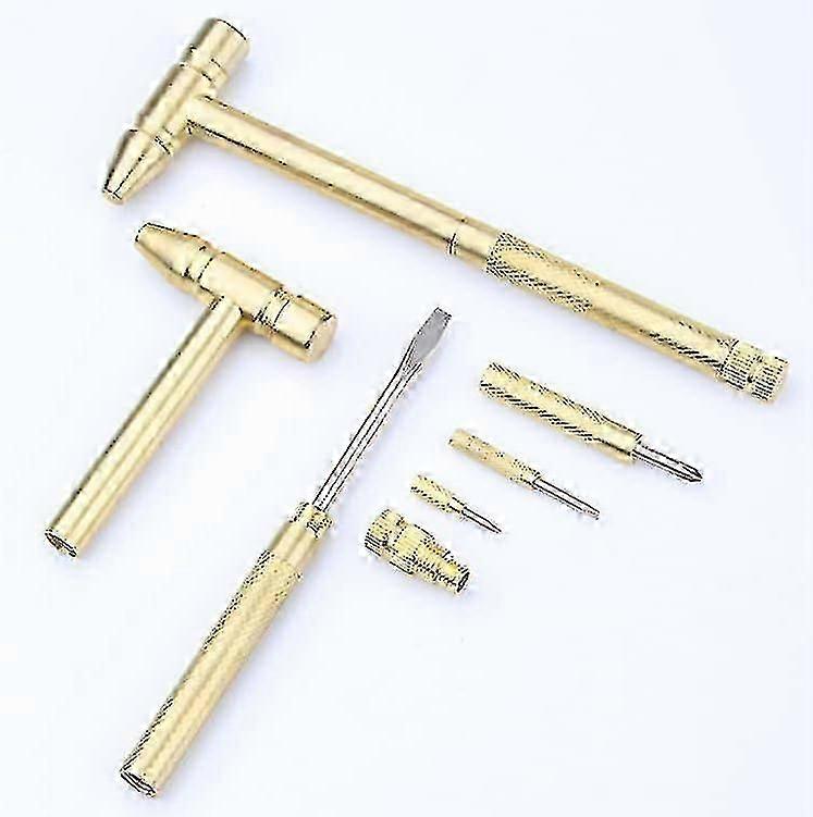 6-in-1 Mini Brass Hammer Dual Head Small Hammer Multifunction Copper Hammer with Detachable Screwdriver Tool - q36