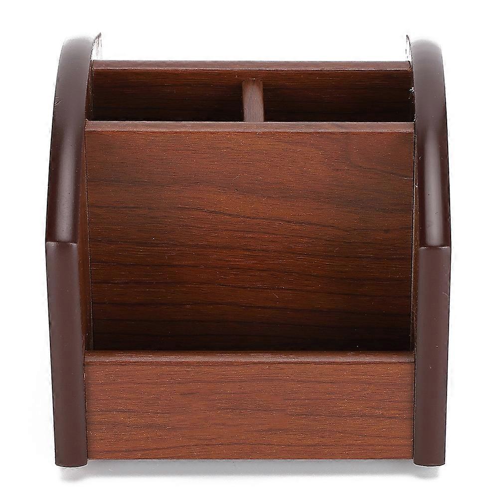 Wooden Pen Holder Business Card Storage Box Bottom Rotation Creative Desk Container