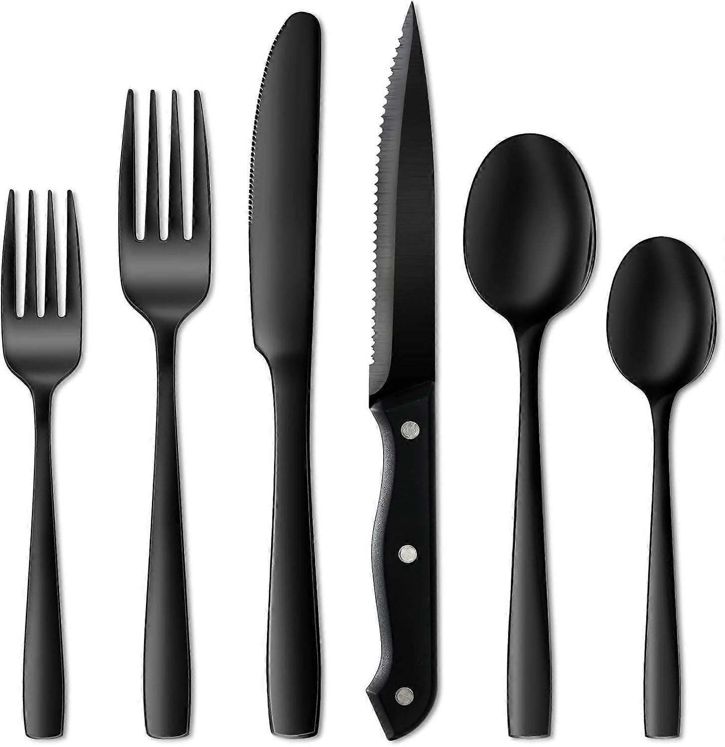 24-piece black silverware set, mirror polish, dishwasher safe