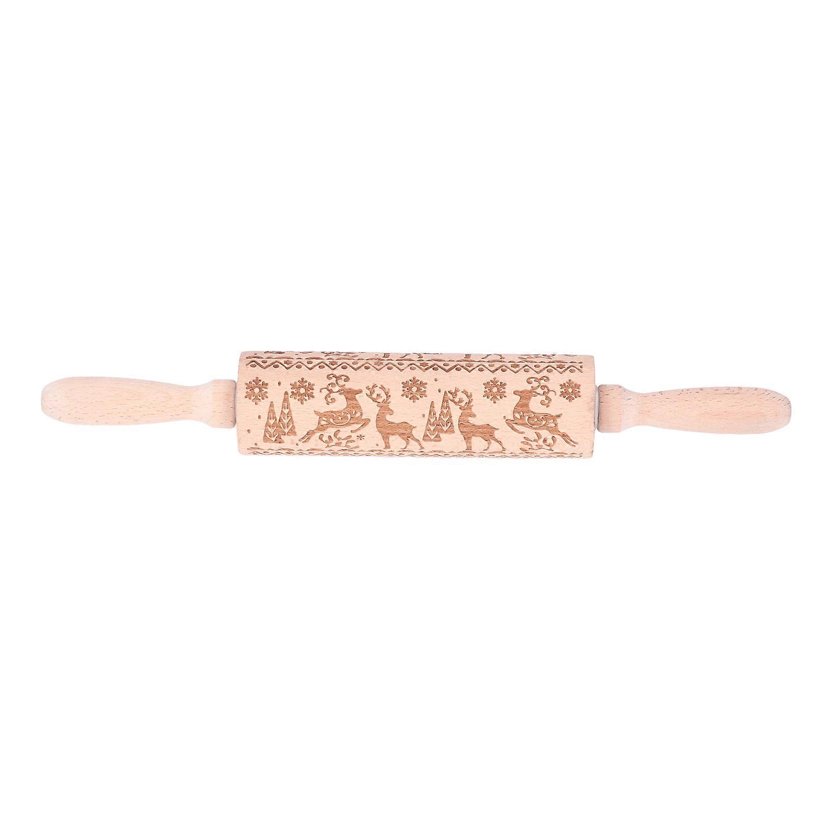 Embossed Rolling Pin 35cm 3D Pattern Highly Durable Moistureproof Safe Eco Friendly Easy Control Christmas Rolling PinSnowflake Deer