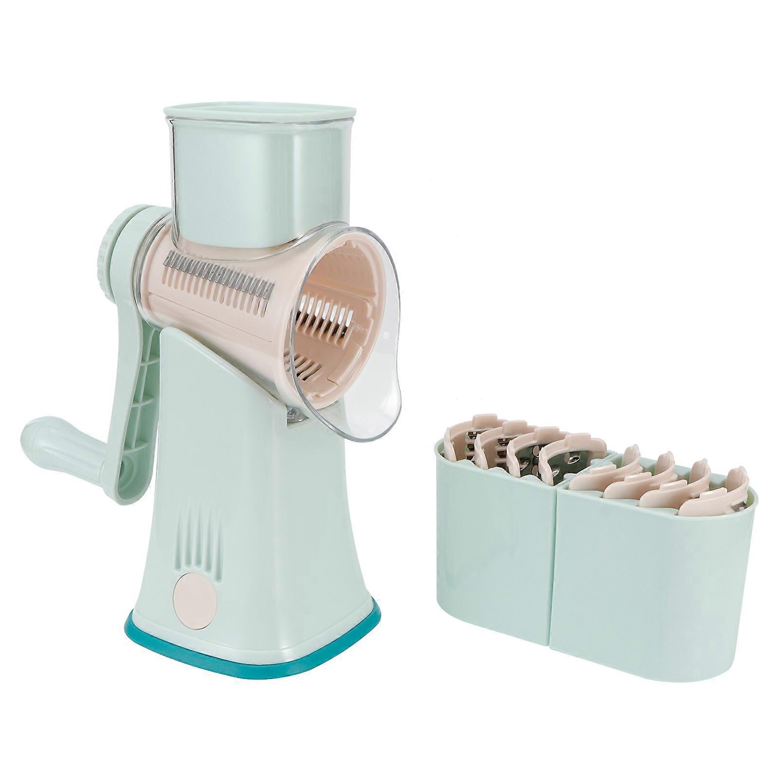 Hand-Crank Vegetable Slicer, Effortless Operation And Cleaning, 5-In-1 Interchangeable Blades For Safe Shredding Slicing, Fashionable Design Compact