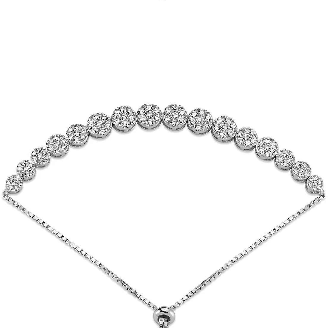 Jewelco London 女士镀铑纯银 CZ 簇状鹅卵石 1.2 毫米可调节拨动滑块手链,8.5 英寸