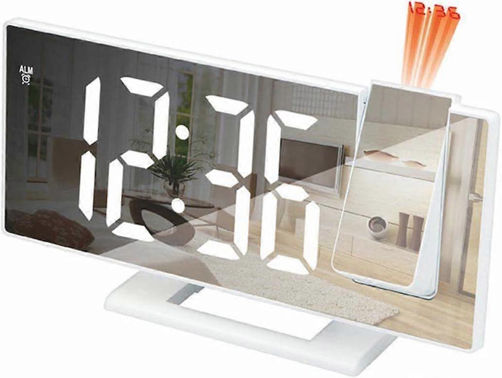 Dewenwils einfache Multifunktions-Digitalspiegeluhr LED-Projektionsuhr Alarm (weiße Schale + weißes Licht)
