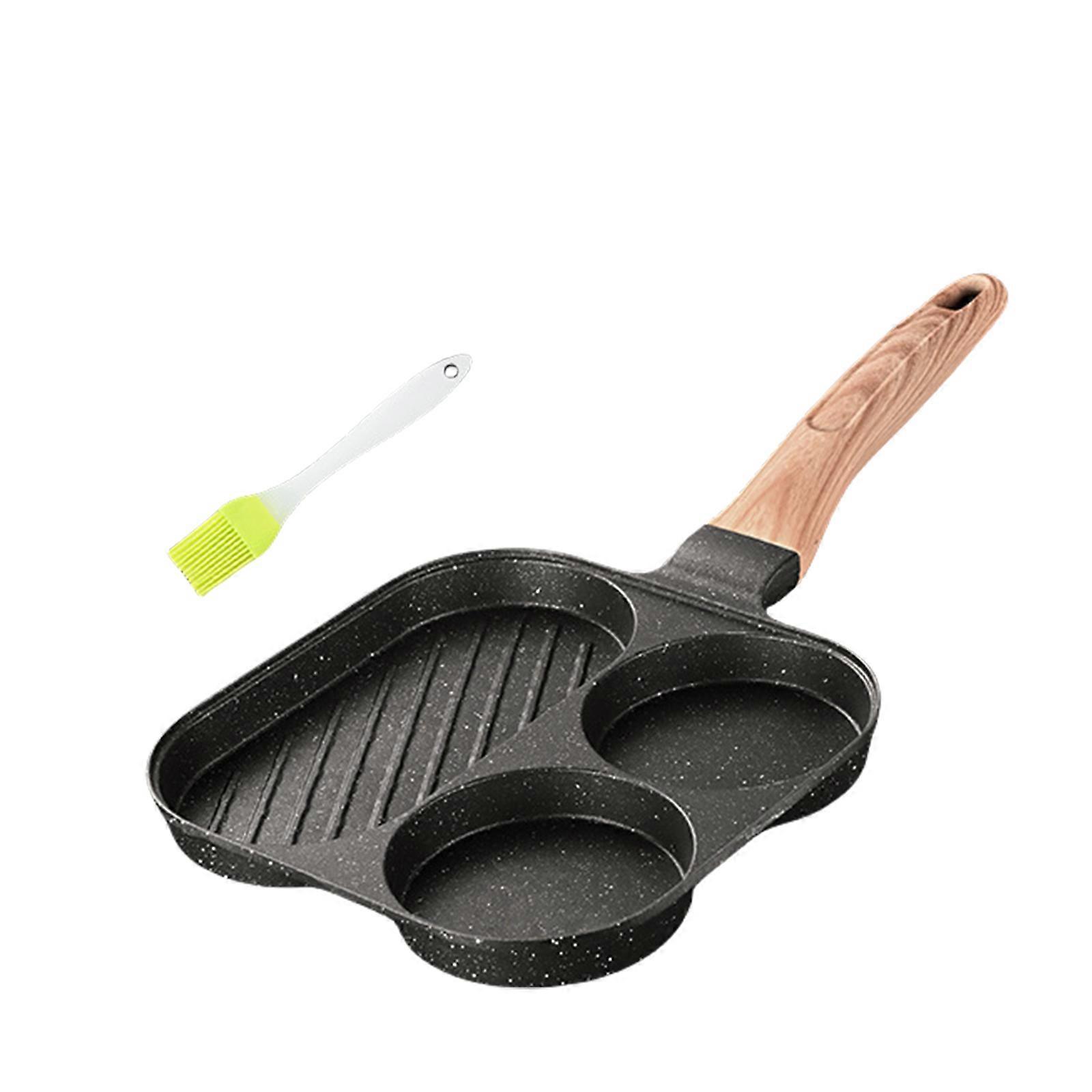 Frying Pans with Long Handle Breakfast Eggs Cooker for Gas and Induction Stove Scratch Resistant Divided Skillets Black