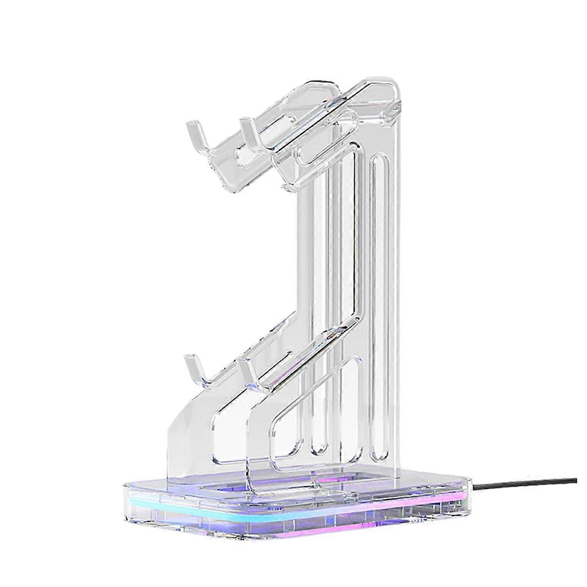 Dual Game Controller Holder RGB Acrylic Gamepad Desktop Stand Headphone Bracket for Game Console