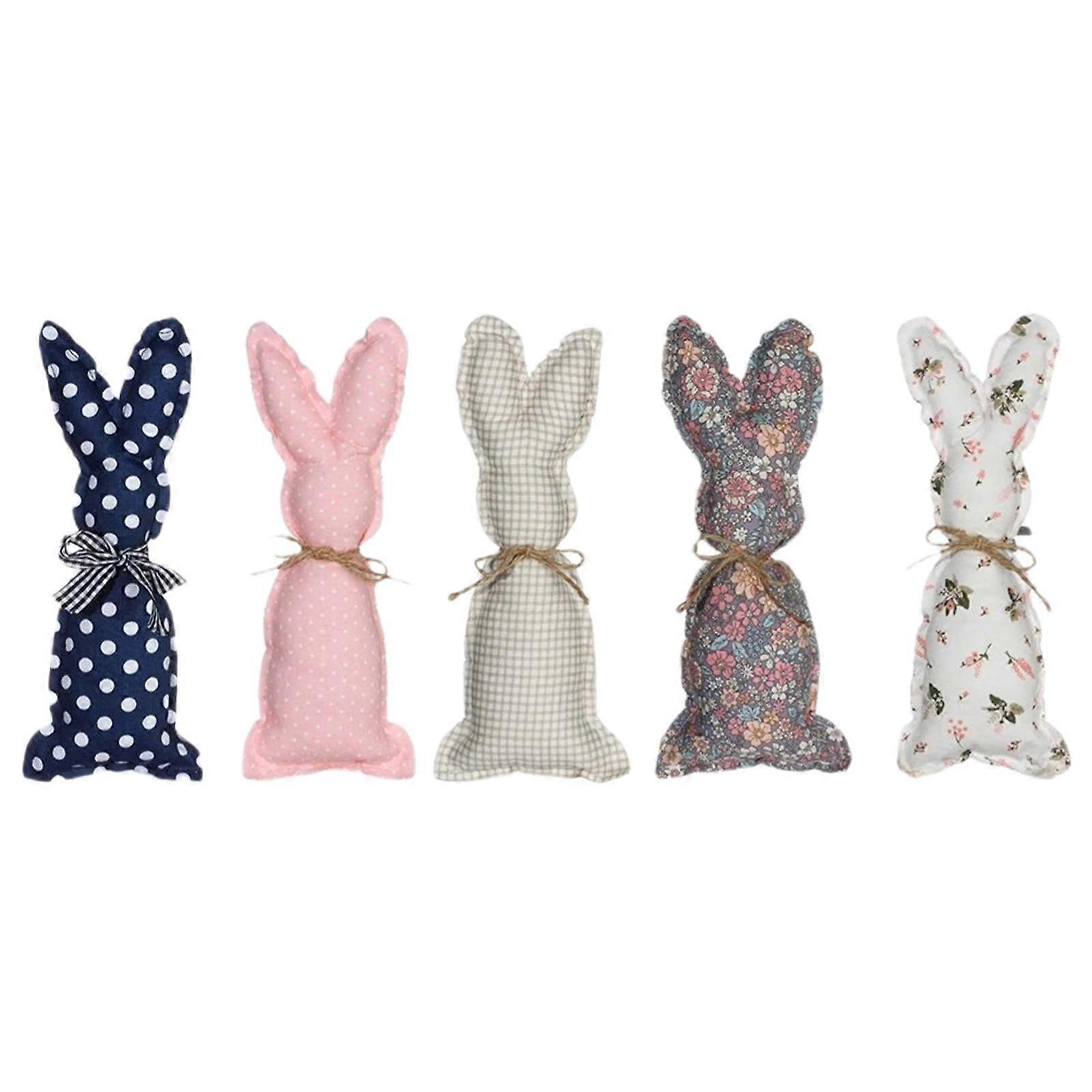 5Pcs Cloth Easter Farmer Bunny Figure for Decor