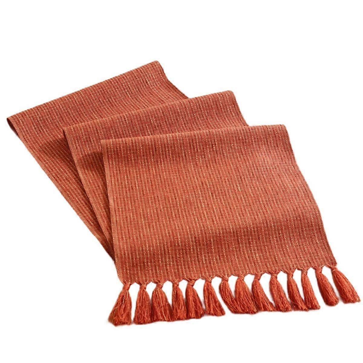 Country Bohemian Table Runner Handmade Tassel Orange Table Runner Suitable for Home Use