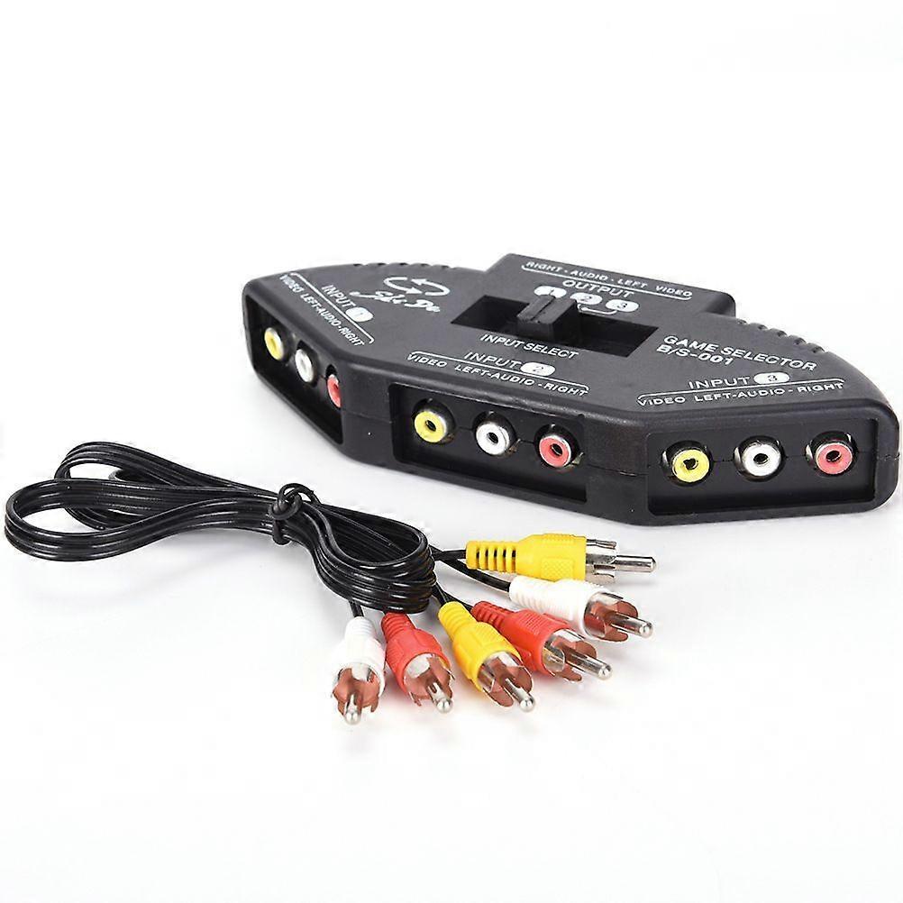 Noir 3 Port Av Composite Rca Selector Box Switch Splitter avec fiche de cordon de câble