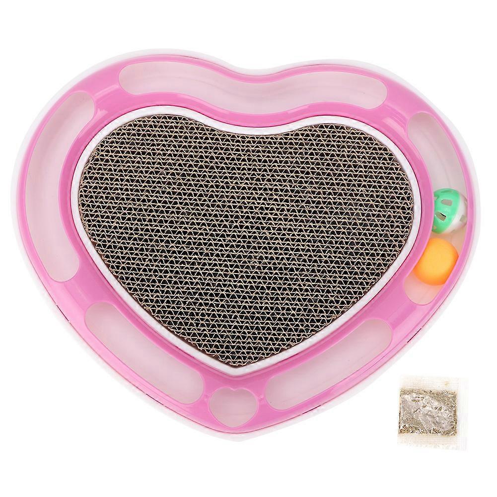 Heart-Shaped Cat Scratcher Pad Board with Bell Balls, Durable Cardboard Toy for Kittens and Adult Cats