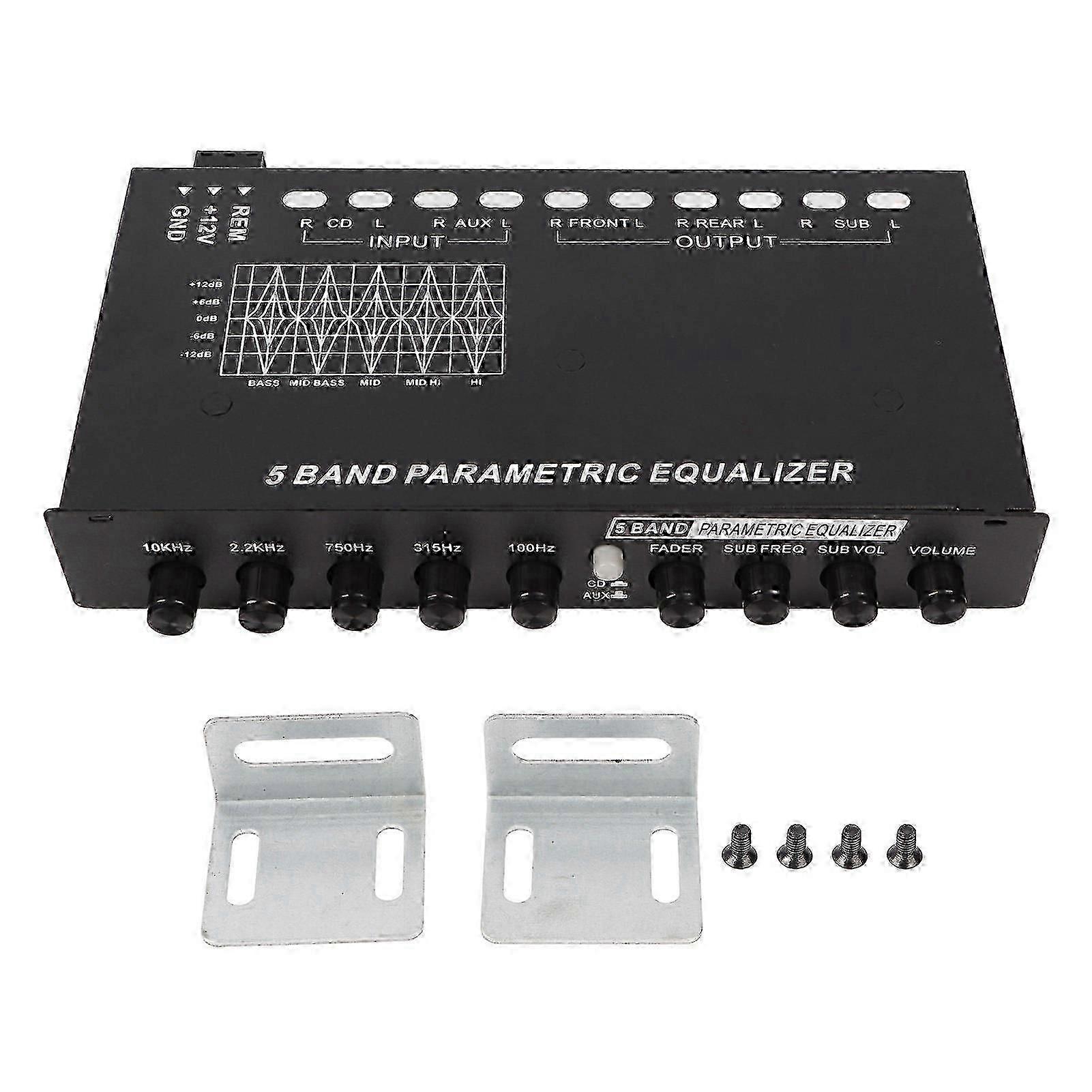 Car Audio Equalizer Adjustable 5 Bands Precise Tuning EQ Tuning Crossover Amplifier Graphic Equalizer