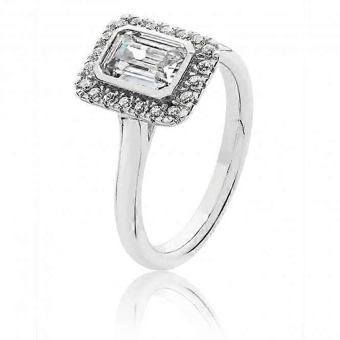 Silver & Co Small Bezel Set Cut Halo Style Cubic Zirconia Ring SRG0022CZ
