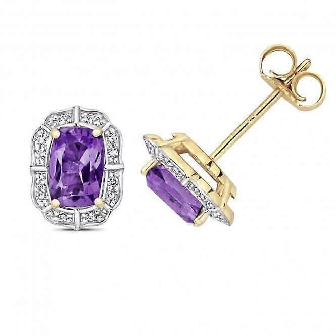 Diamond And Amethyst Stud Earrings ED264A