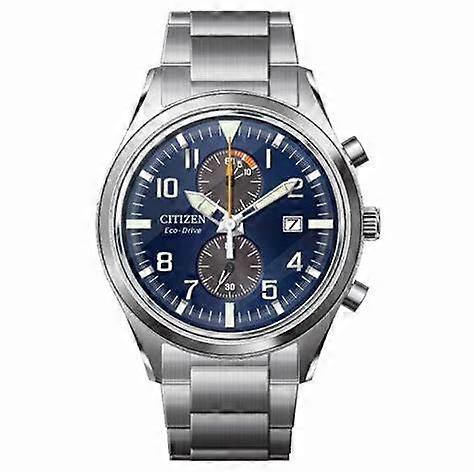 西铁城 Ca7028-81l 男士 Eco-drive 计时码表,蓝色表盘,不锈钢手链