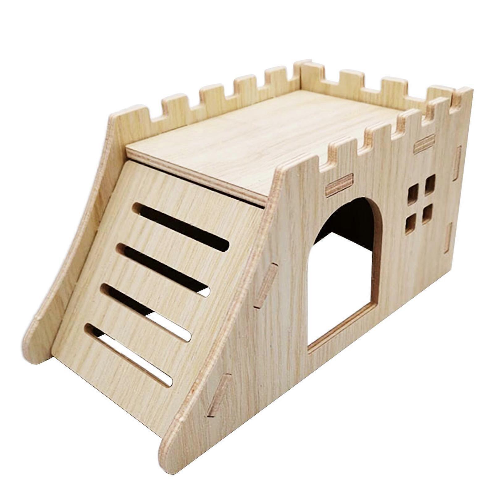 Dwarf Hamster Hideout Natural Wood Climbing House for Small Hamsters No Nails Safe Wooden Chew Toy for Small Animals