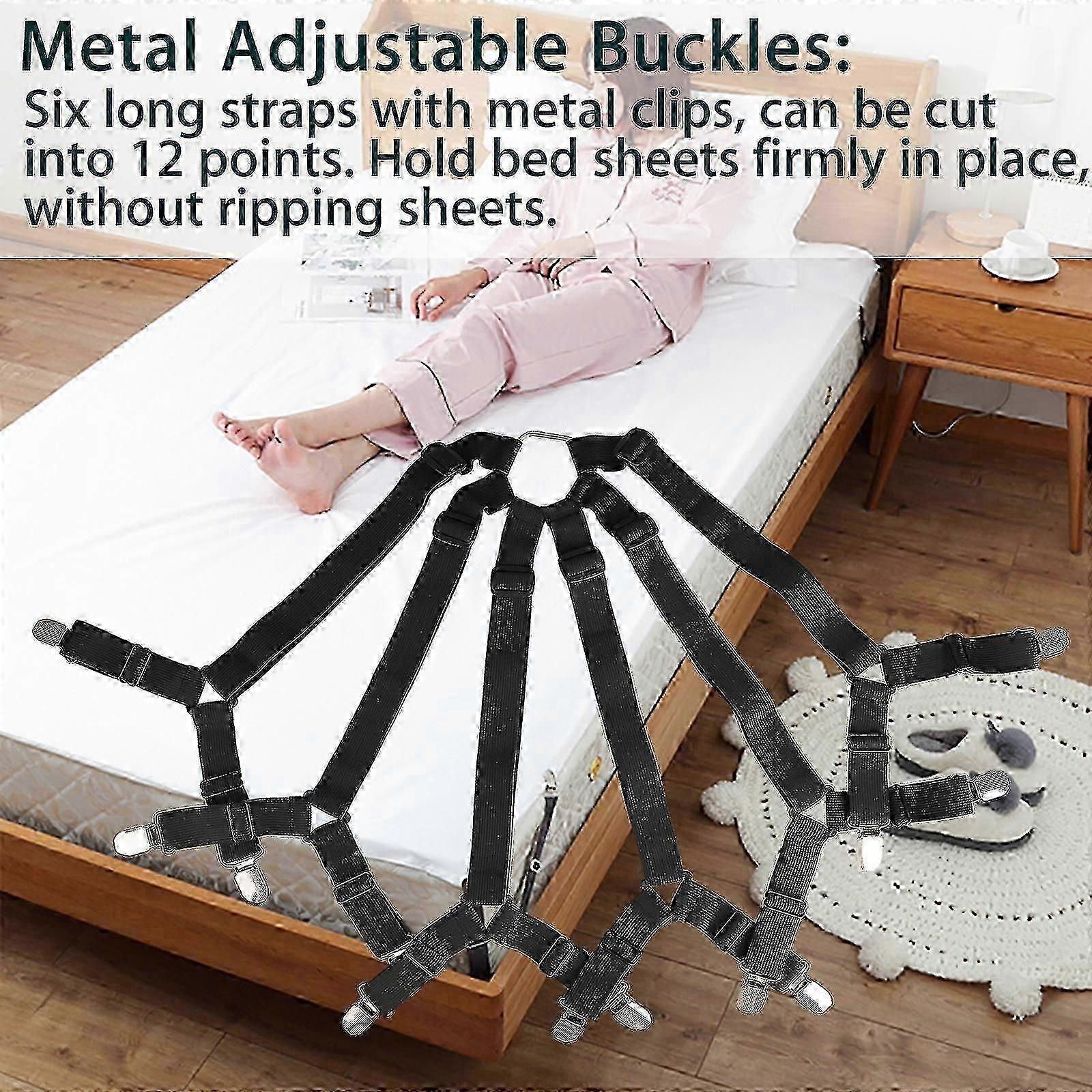 6 Sides Heavy Duty Triangle Bed Sheet Clip Adjustable Elastic Sheet Straps Suspenders Gripper Fastener Holder Triangle Crisscross