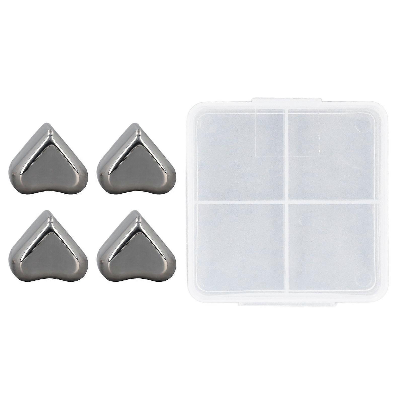 Set of 4 Heart-Shaped Whiskey Stones, Reusable and Chilling, 304 Stainless Steel
