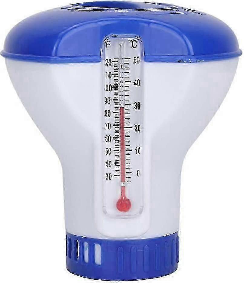 Pool chlorine floater for chlorine tablets, floating chlorine diffuser with swimming pool water thermometer, durable pool chlorine tablet floater, sui