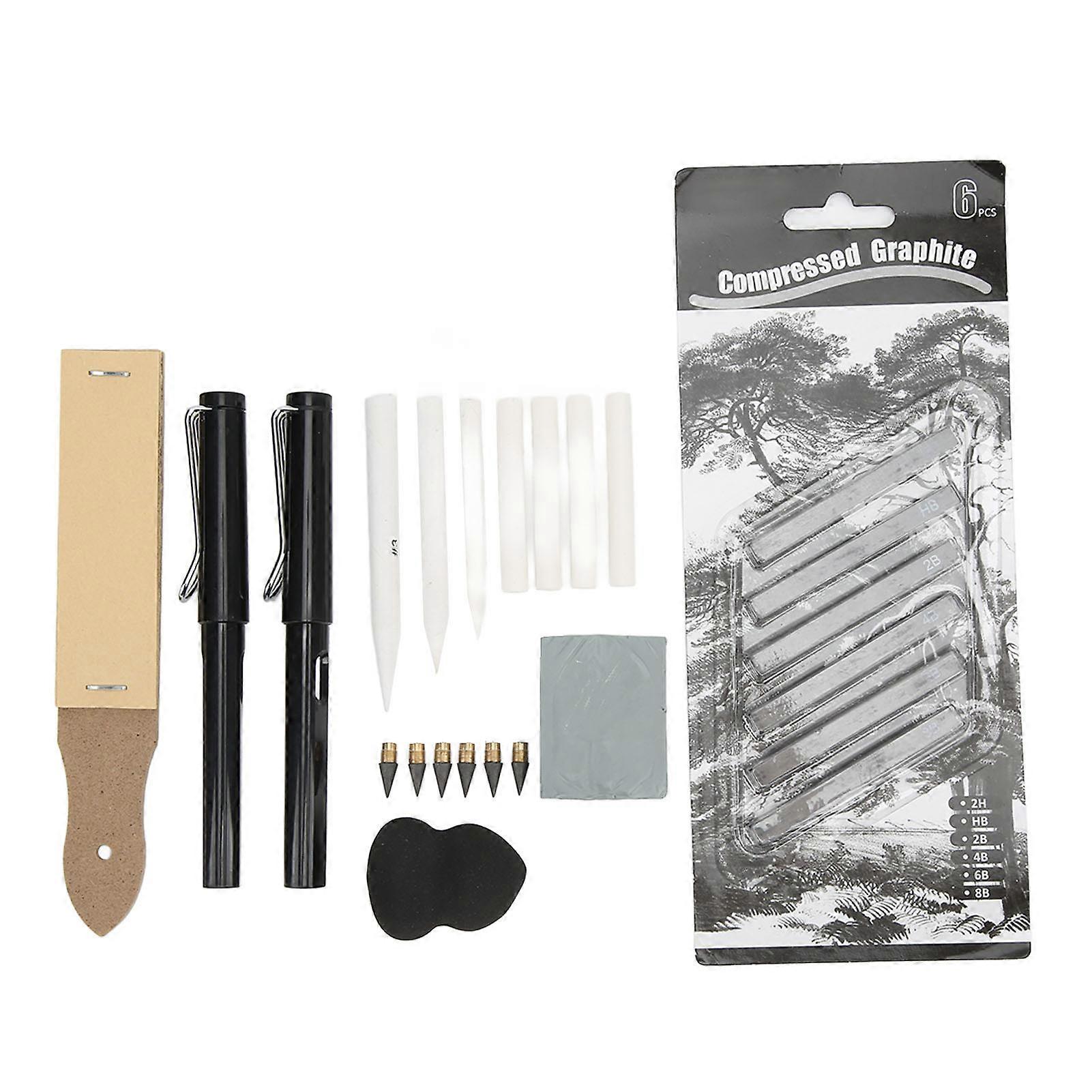 24 Pcs Drawing Pencil Sets Sketch Painting Graffiti Pencil Tool Set Carbon Strips High Gloss Paper Scrub Board Eraser