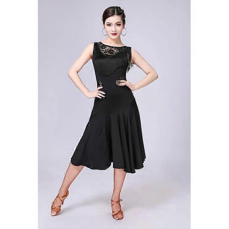 Latin Dance Dress-Sleeveless Fringed Competition Suit with Separate Bottoms -,Size M Black Black,M