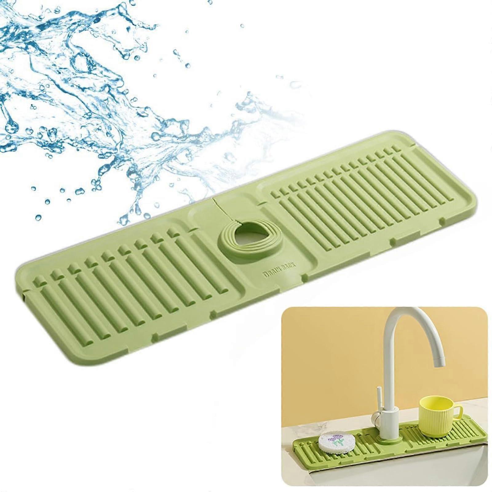 Faucet Mat for Kitchen Sink, Green Silicone Draining Mat, Fast Drying Splash Guard for Stone Sink, Sink Faucet Protector