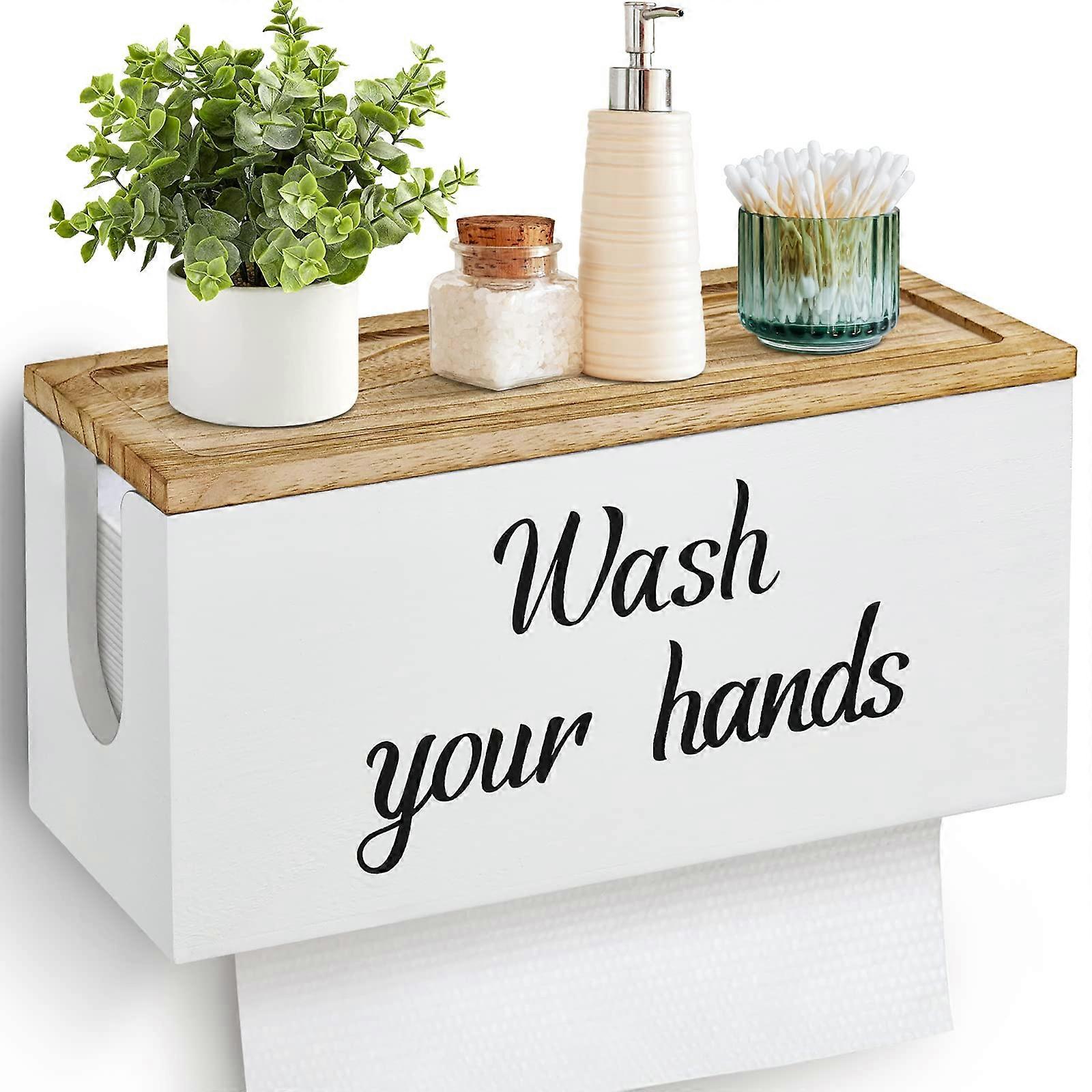 Solid Wood Paper Towel Dispenser Wall Mount With Lid, C-Fold Z-Fold Tri-Fold, Countertop Compatible, Hand Towel Holder